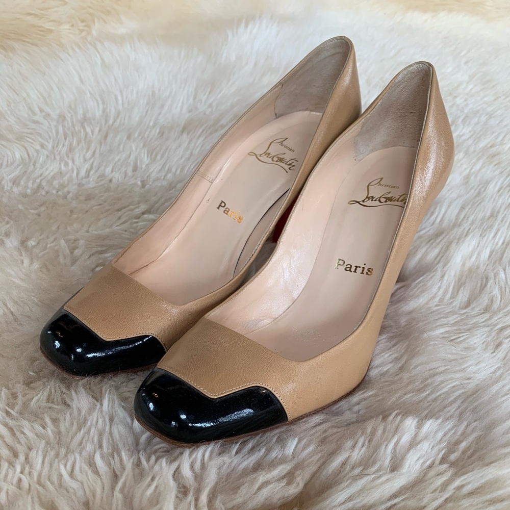 Christian Louboutin Tan with Black Toe Heels